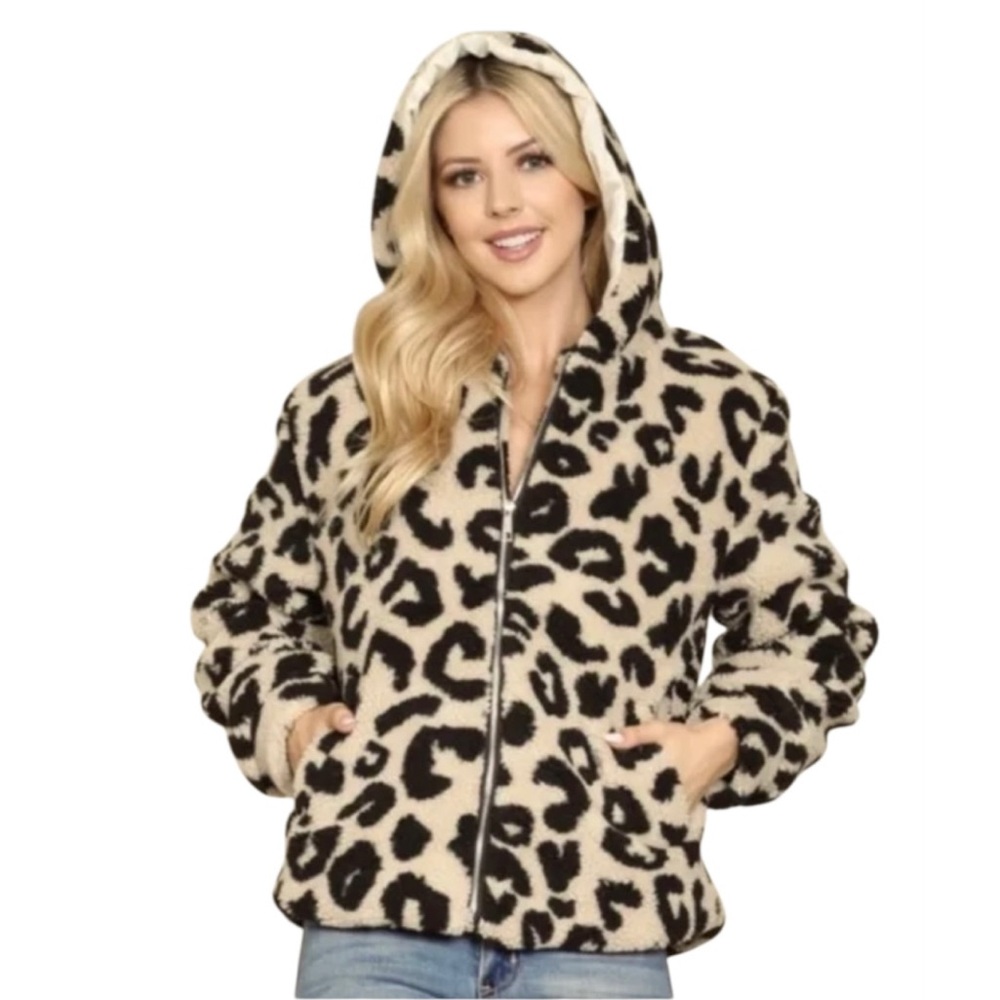 Riah Fashion Leopard Print Full-Zip Hooded Jacket (NWT) (Size: Large)